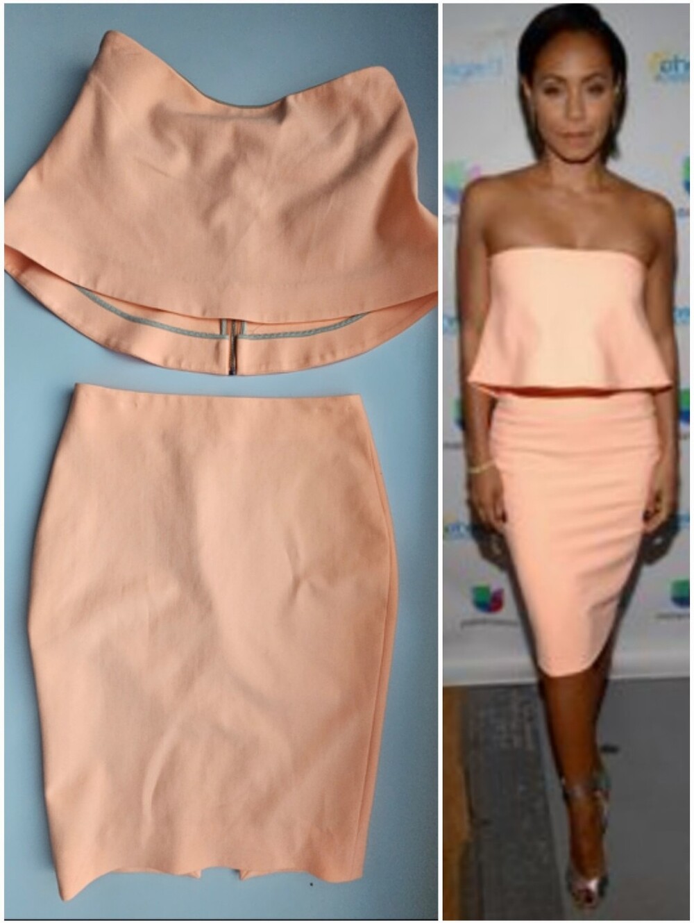 Elizabeth And James Peach Addilyn Flounce Top With Bodycon High Waist Skirt Set